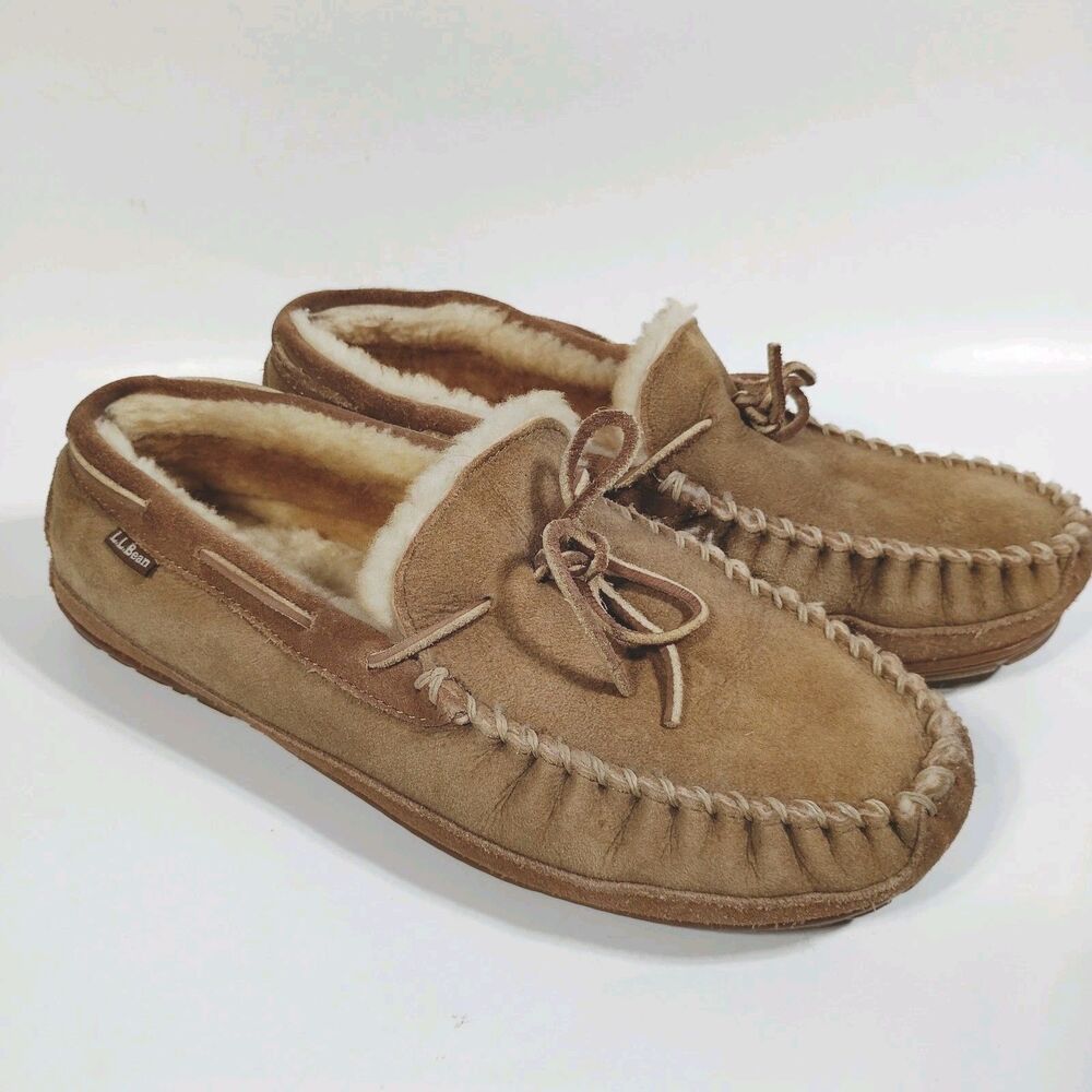 L.L. Bean Wicked Good  Shearling Moccasins Slippers Shoes Men's 12